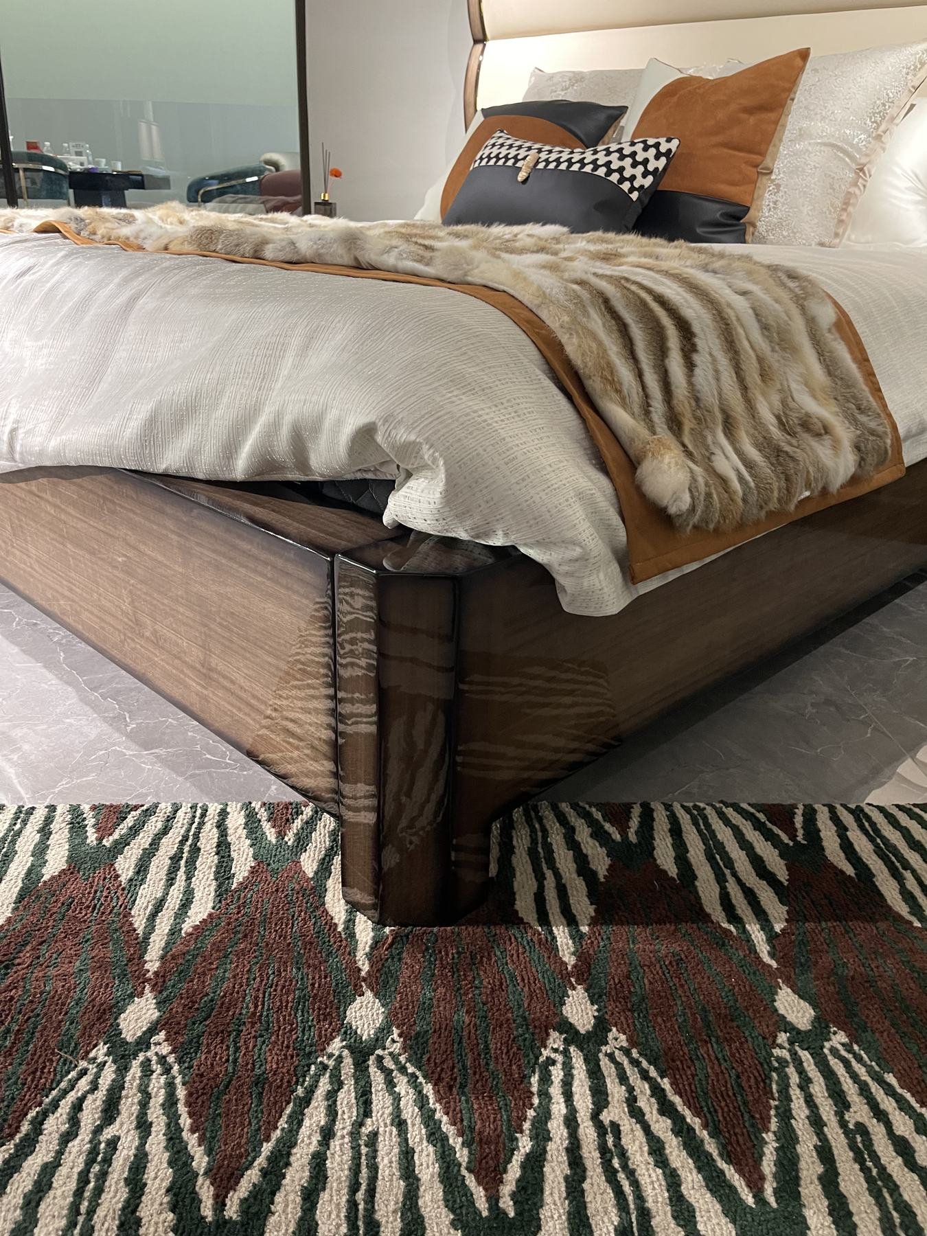 Modern bed design in a Foshan furniture showroom