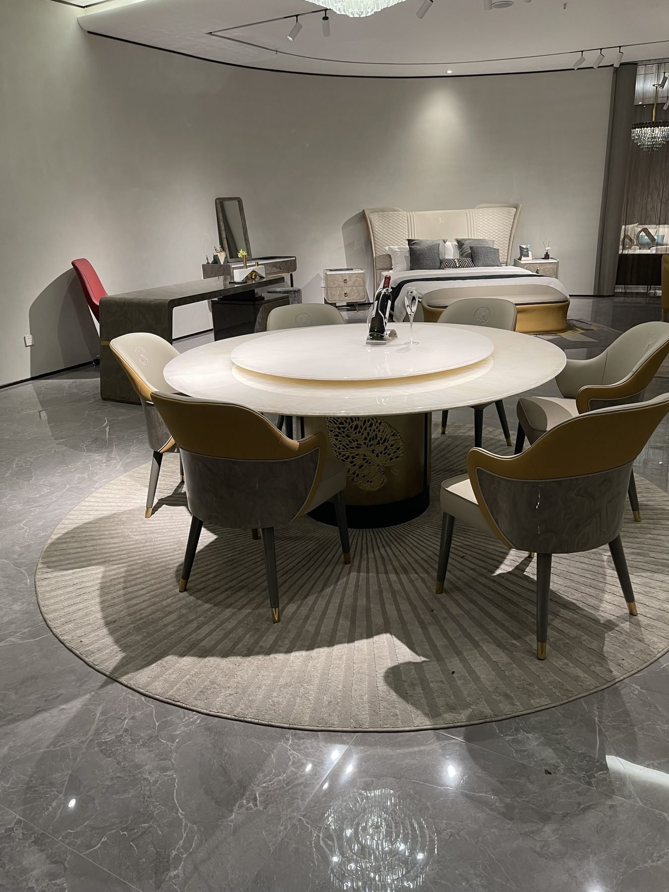 Modern dining table in a Foshan furniture showroom