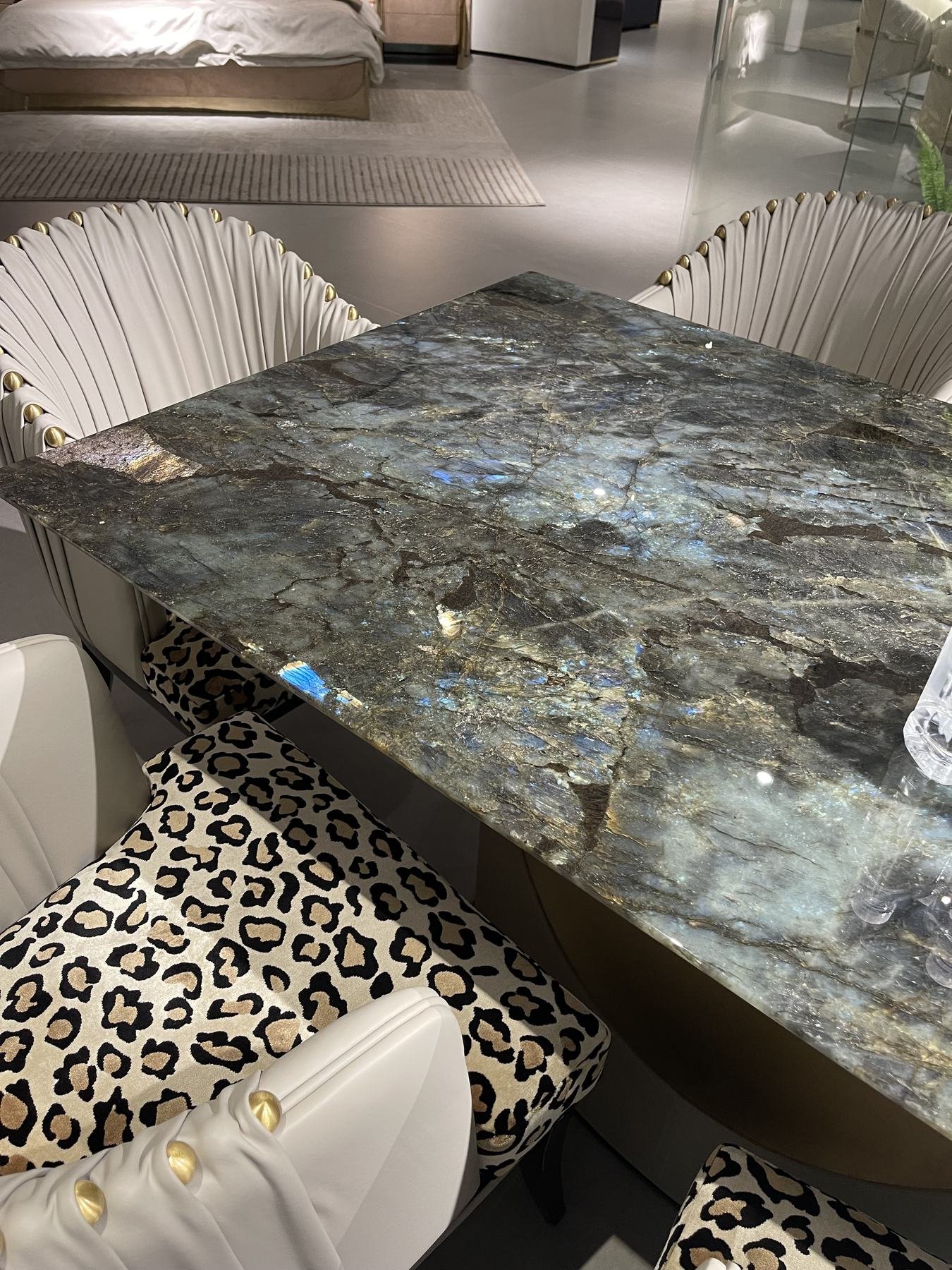 Modern sofa displayed in a Foshan furniture showroom