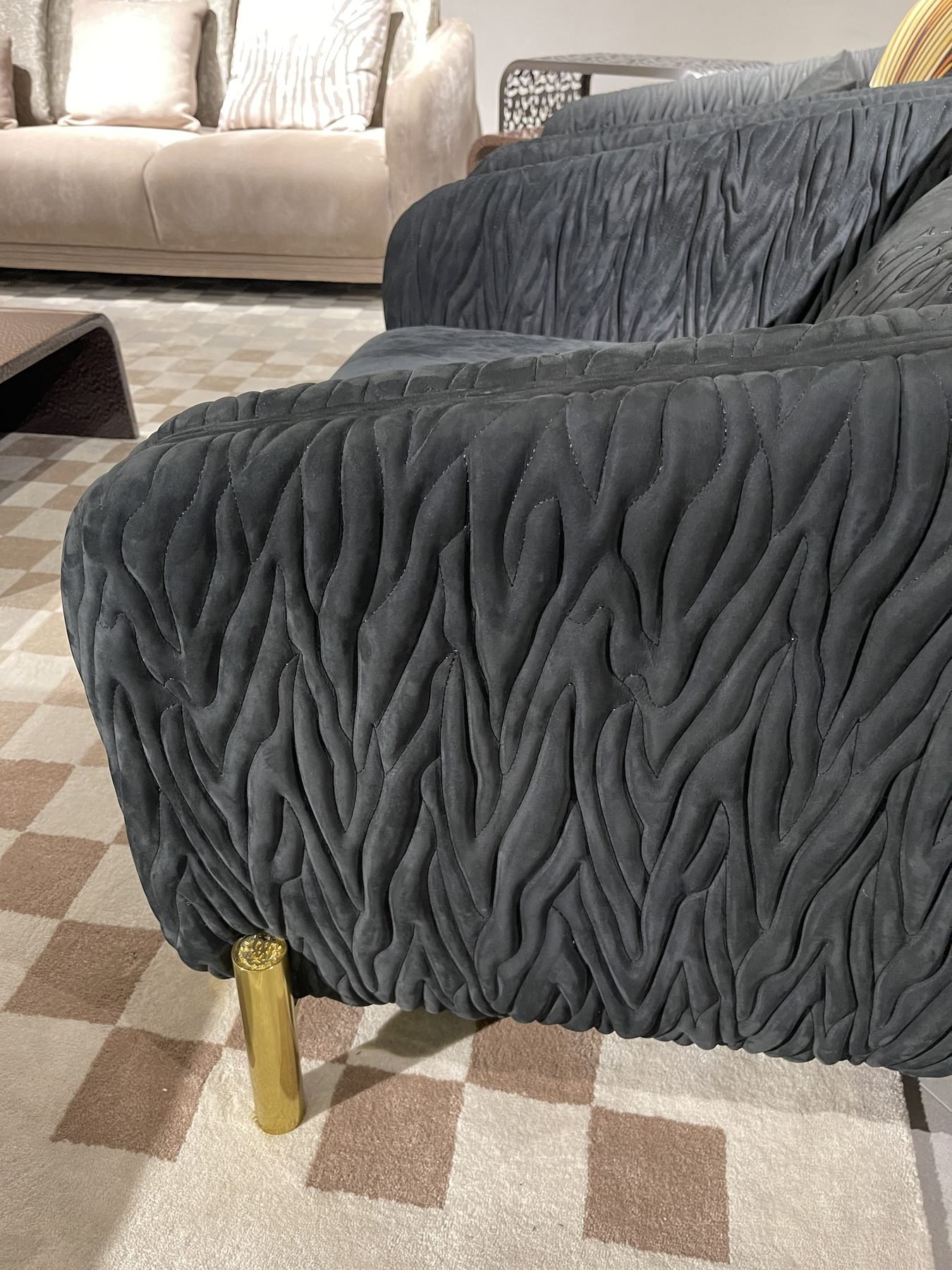 Modern light-luxury sofa in a Foshan furniture showroom