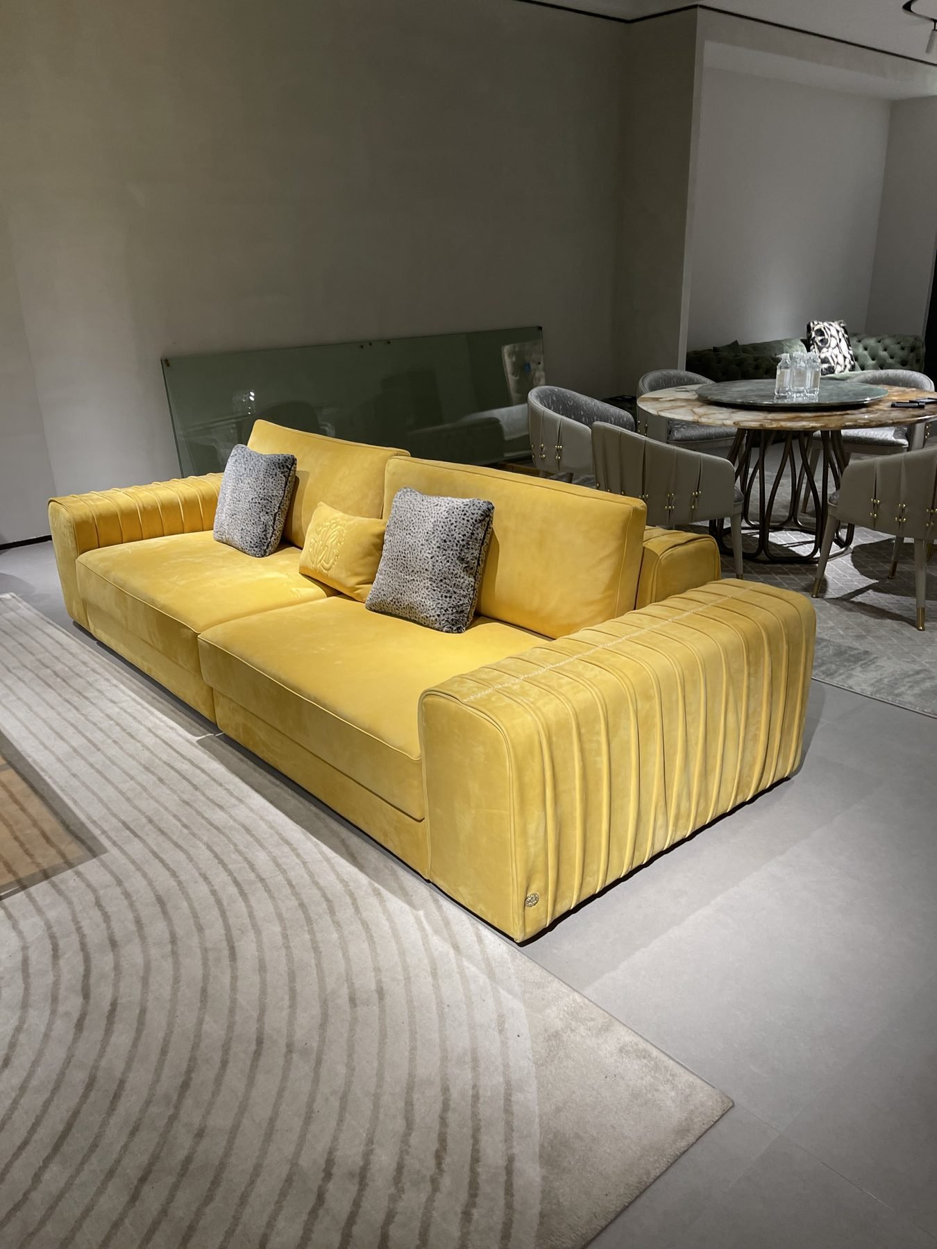 Modern light-luxury sofa in a Foshan furniture showroom