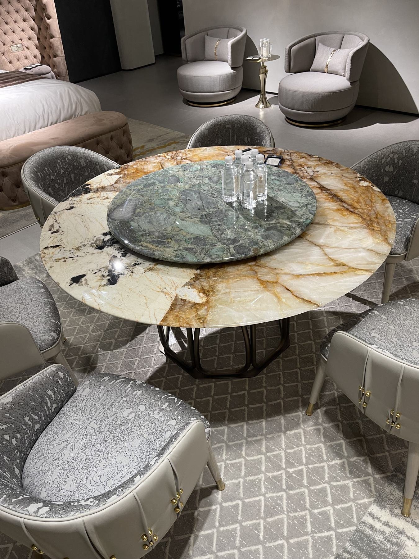 Modern light-luxury sofa in a Foshan furniture showroom