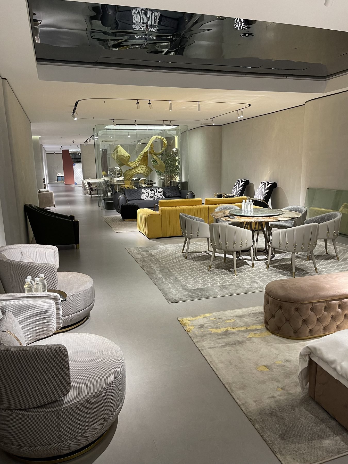 Modern light-luxury sofa in a Foshan furniture showroom