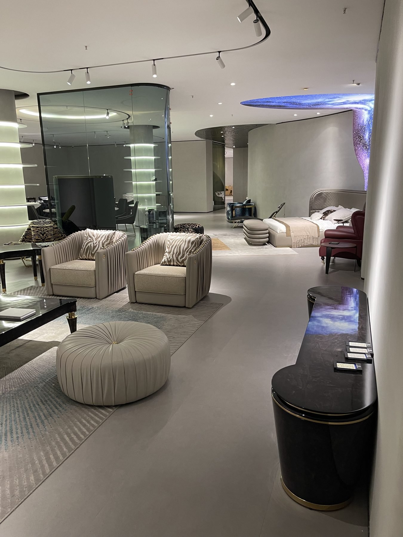 Modern light-luxury sofa in a Foshan furniture showroom