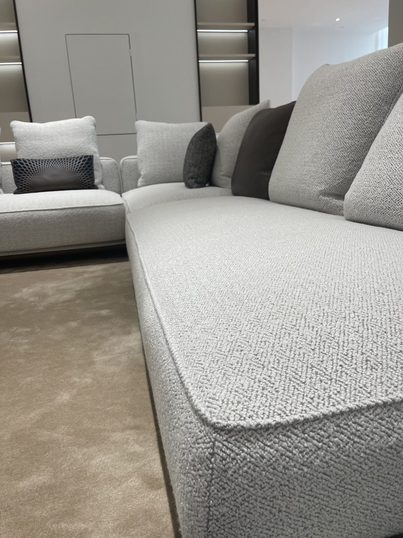 Minimalist sofa in a Foshan furniture showroom