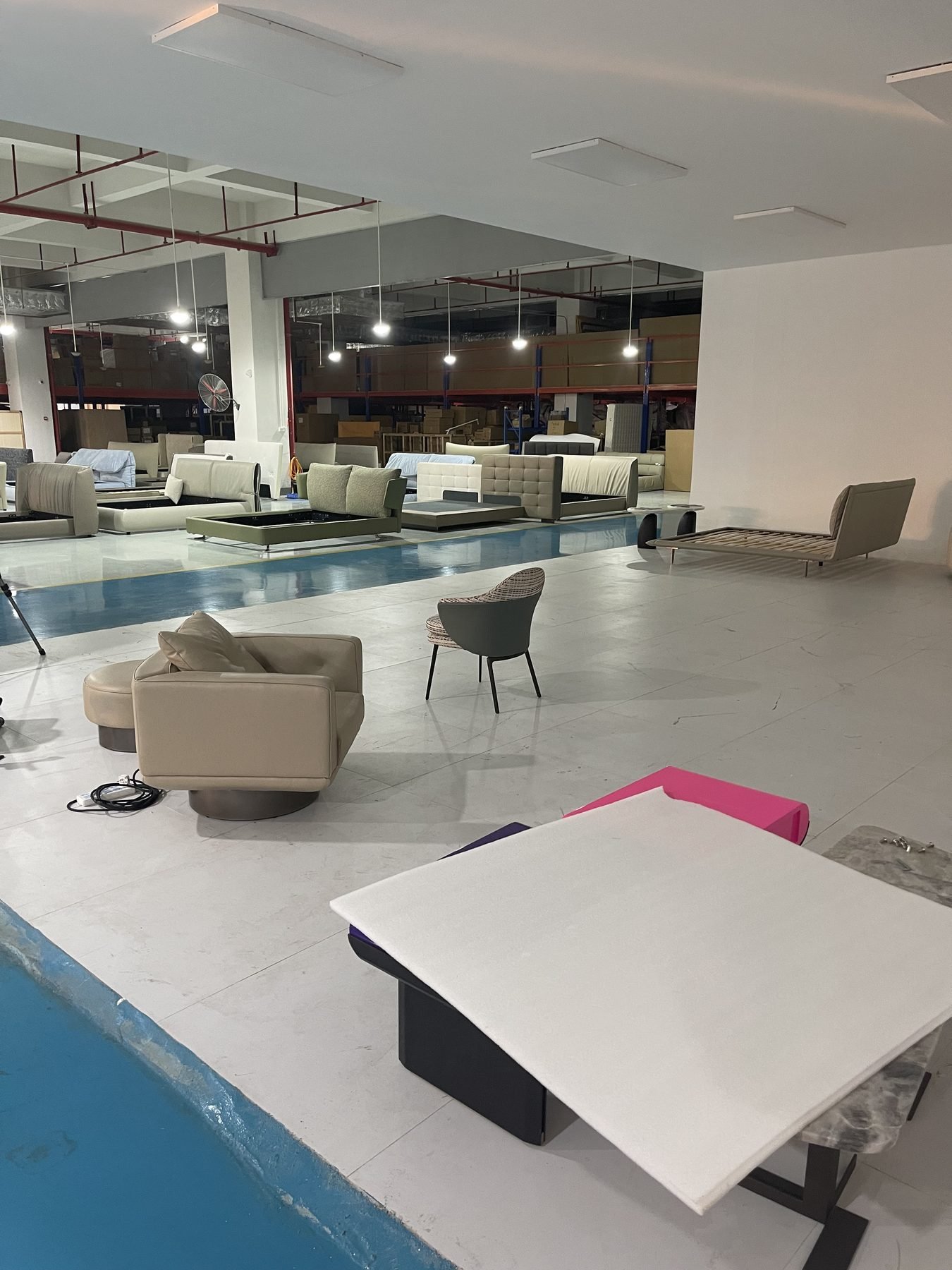 Minimalist sofa in a Foshan furniture showroom